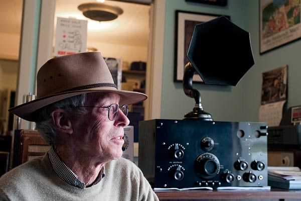 man and radio