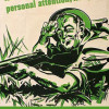 Vintage WWII poster: a soldier lies in the grass, aiming a rifle and looking a the viewer. The words "Kinda give it your personal attention, will you?" are above him, the words "Donations Needed, Please!" below