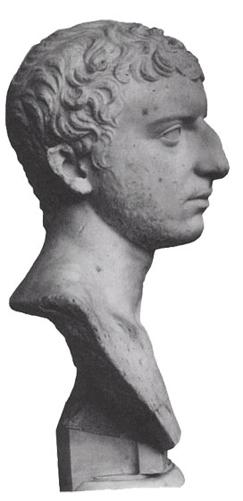 Marble bust in profile.